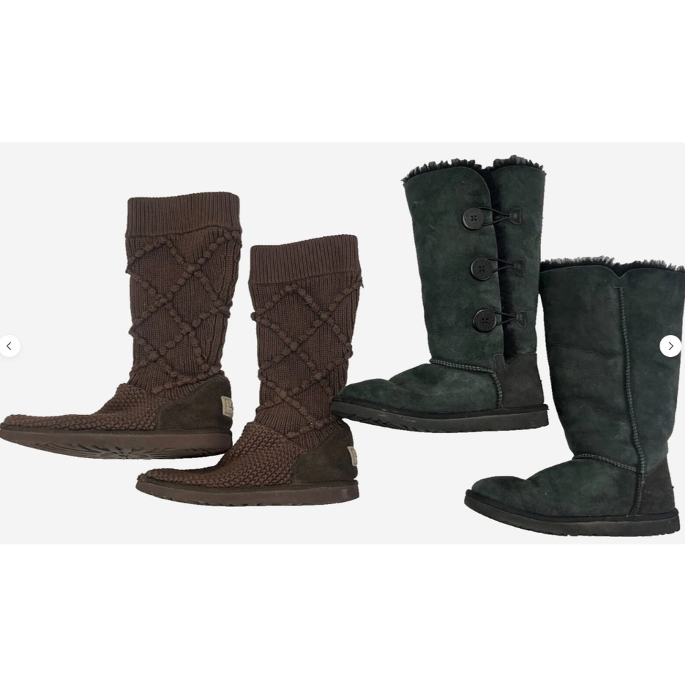 LOT OF 2 UGG Women Sz 9 Argyle Knit & 1873 Bailey Button Triplet High Boots Shoe